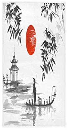 GIGIJY Japanisches Handtuch mit traditioneller Malerei, sehr saugfähig, weiches Handtuch für Zuhause, Küche, Bad, Fitnessstudio (1 Set mit 4 Stück) für Erwachsene, Kinder, Jungen, Mädchen, 76 x 38 cm