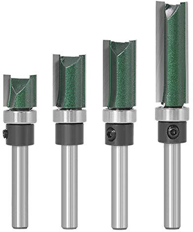 Yakamoz Industrial Grade 4Pcs 1/4 Inch Shank Flush Trim Router Bit Set Straight Pattern Template Router Bits with Bearing Guide Woodworking Milling Cutter Tool