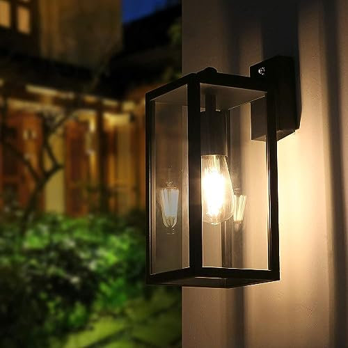 BRIMMEL Wandleuchte für Außen Außenwandleuchte mit Dämmerungssensor, Aluminium Druckguss Anti-Rost außenlampe mit Klarglasschirm, mattschwarz
