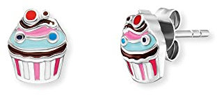 Herzengel Mädchen Kinder Ohrstecker Ohrringe aus Sterling Silber mit buntem Muffin aus Emaille - Steckverschluss - nickelfrei