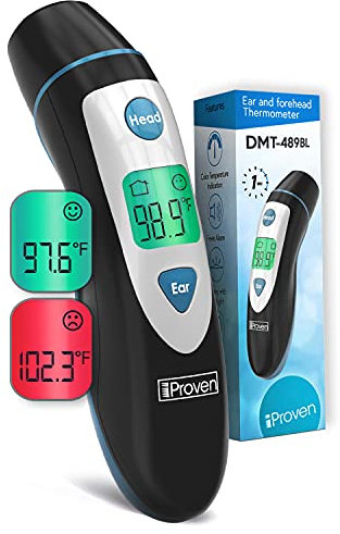 iProven Digital Thermometer with Fever Indicator - Temporal and Ear Measurements, Accurate and Fast Reading, For Adults and Kids - DMT-489 Black