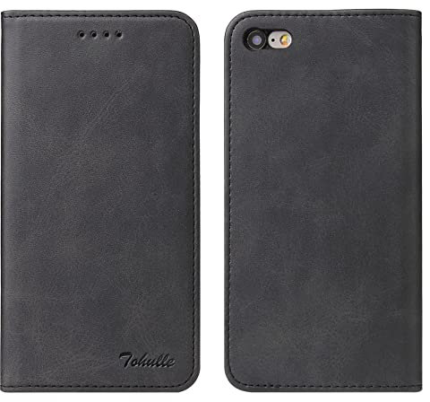 TOHULLE for iPhone 6 iPhone 6S Case, Premium PU Leather Wallet Case with Card Holder Kickstand Built-in Magnetic Closure Flip Folio Phone Cover for iPhone 6/6S - Black