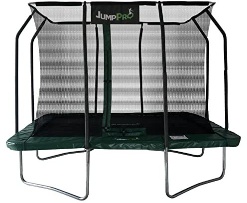 JumpPRO 10ft x 7ft Xcite Rectangular Jump PRO Trampoline. Galvanised Steel for Rust Resistance. Green Padding. Strong Sturdy High Specification with Inner Enclosure Netting for Added Safety.