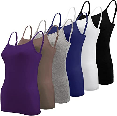 BQTQ 6 Pezzi Canottiera Donna Canotta Top Regolabile Spalline Canottiere per Donna e Ragazze, Viola, Nero, Grigio, Blu Navy, Bianco, Marrone, S