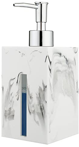 Gelory 16.9oz Resin Marble Soap Dispenser Bottle Clear Level Window, White | Liquid Soap Bottle with Plastic Pump, for Hand/Dish Soap, or Lotion, Bathroom, Kitchen Countertop, Rust-Proof, Refillable