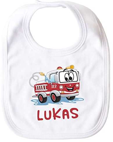 SpecialMe® personalisiertes Baby Lätzchen mit Namen Feuerwehr-Auto Baumwolle Junge/Mädchen weiß unisize