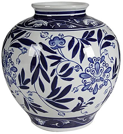 NEFSO Vase en Porcelaine Bleu et Blanc, Vase en Pot de Gingembre de Temple Floral Classique Jingdezhen, Style Chinois Ming, Hauteur 21,6 x 21,6 x 22,9 cm.