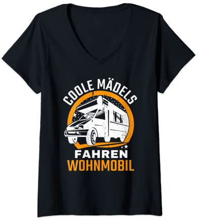 Damen Camperin Shirt Frauen campen Geschenk Wohnmobil Sprüche deko T-Shirt mit V-Ausschnitt