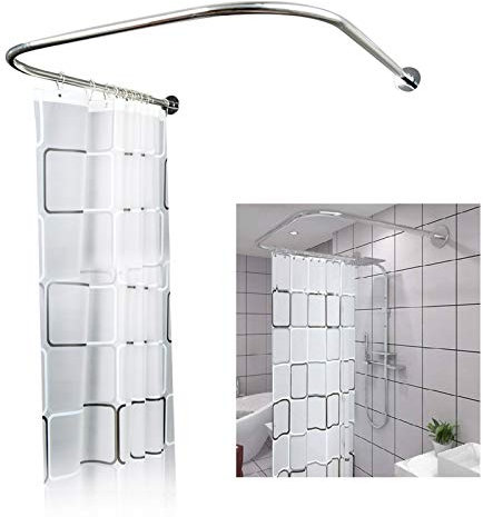 Kit tringle à rideau de douche en forme de U en acier inoxydable 304 - Courbée - Pour salle de bain - 90 x 80-130 cm - Pour rideau de douche et baignoire