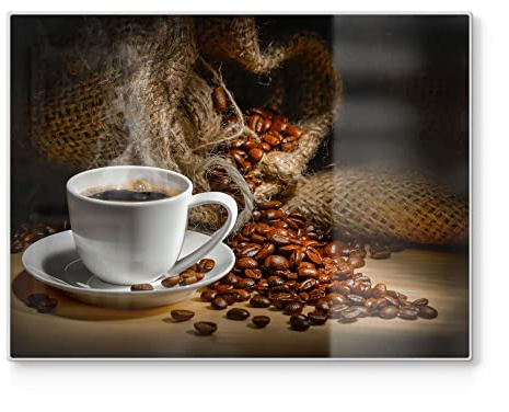DEQORI Schneidebrett aus Glas | groß 40x30 cm | Motiv Bildlicher Kaffeegenuss | Design Schneideplatte für Küche | Frühstücksbrett antibakteriell & rutschfest | Glasplatte & Servierplatte