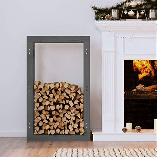 INLIFE Kaminholzregal Grau 60x25x100 cm Massivholz Kiefer,5.3kg,822414