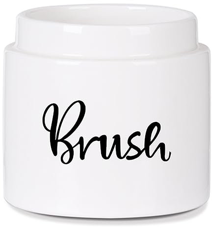 Ceramic Dish Brush Holder, Farmhouse Kitchen Scrub Brush Holder Dishwashing Brush Stand, Soap Dispensing Palm Kitchen Brushes Holder, Easy to Clean (White)