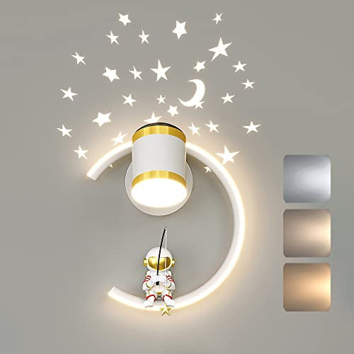 LED Wandleuchte mit Spotlight Dimmbar Schlafzimmer Wandlampe Modern Kinderzimmer Nachttischlampe ternenhimme Astronaut Junge Mädchen Raumlampe 12W Kinder Nachtlicht Innen Wohnzimmer Wandbeleuchtung
