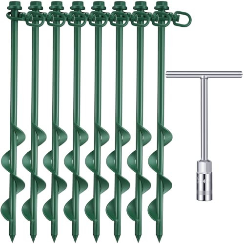 Zhengmy Erdanker zum Einschrauben, 30,5 cm, robuste Zeltheringe mit Trampolin-Anker-Haken, Bodenpfähle für Camping, Zelt, Vordächer, Häfen, Schuppen, Schaukel-Sets, Sicherung von Tieren (grün), 8