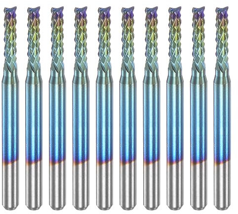QUARKZMAN 10Stk Ende Fräsen CNC Fräser Bits 1/8 Schaft 2.4mm Blau Beschichtet Wolfram Karbid Fräsmaschine für PCB Acryl Holz Aluminum Metall