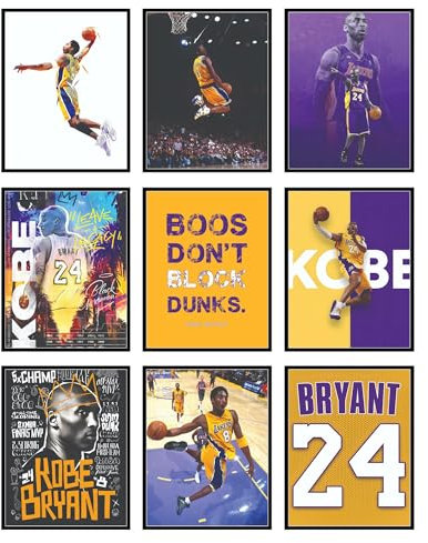 BigWig Prints Kobe Bryant-Poster, Bryant-Wandkunst fürs Schlafzimmer, Lakers-Basketballkunst für Jungen, Sportgeschenke, Wanddekoration mit legendären Basketballspielern, Set mit 9 Stück, (ohne Rahmen