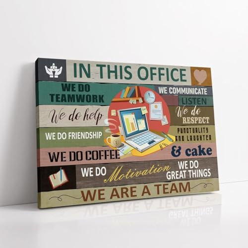KAWAHONE Inspirierende Wandkunst – In This Office We Are A Team – Motivierende Positive Zitate Poster Leinwand gerahmt für moderne Büro-Wanddekoration (Büro Teamwork Positiv)