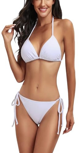 FITTOO Maillots de Bain Femme 2 Pièces Push-up Deux Pièces Sexy Bikini Set Triangle Blanc L