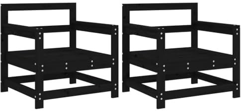 vidaXL Gartenstuhl 2 STK., Modular Gartenmöbel Lounge, Holzstuhl Stuhl für Garten Terrasse Balkon, Gartensessel Balkonstuhl, Schwarz Massivholz Kiefer