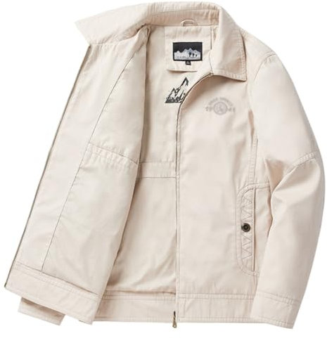 AUHAIEM Herren FrüHlings Baumwolljacke DüNn Locker LäSsig LangäRmelig Revers Krawattentasche Outdoor Wandern Arbeitsjacke,Weiß,M