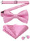HISDERN Herren Fliege Rosa Einfarbig Paisley Vorgebundene Fliegen und Einstecktuch mit Manschettenknöpfe Set Seide Fliege Anzug für Hochzeit Smoking