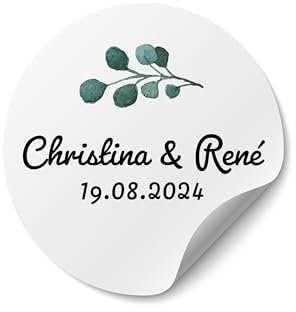Personalisierte Hochzeit Sticker - Ab 50 Stück - Rund, Ab Ø 4 cm - Selbst Gestalten - Mit Namen für Gastgeschenke, Einladung oder Deko - MOTIV 10
