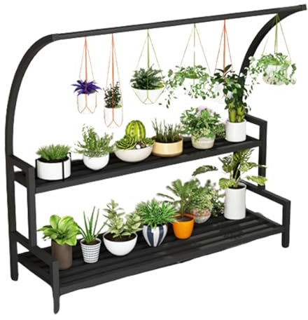 CVNIMV 2-stufiger Metall-Pflanzenständer zum Aufhängen, Blumenregal für drinnen und draußen, Blumentopfständer, einfaches Pflanzenregal, bodenstehend, rostfrei, Blumenständer, wasserdicht