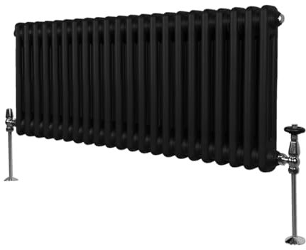 Radiador Tradicional Horizontal de 2 columnas 300mm x 1012mm | Negro Mate | Acero | Montado en pared | Kit de fijación y soportes + Cepillo de limpieza GRATIS | Calefacción estufa calefactor