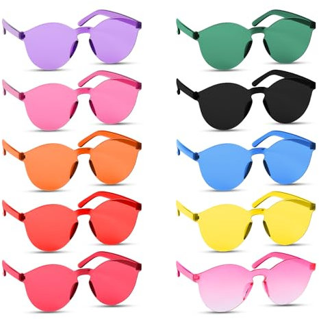 LOBVABA 10 Paia Occhiali da Sole,Occhiali a Forma per Donna Uomo,Occhiali da Festa Occhiali da Sole,Occhiali da sole a forma, Occhiali Colorati Trasparenti,per Feste di Compleanno,Feste di Matrimonio