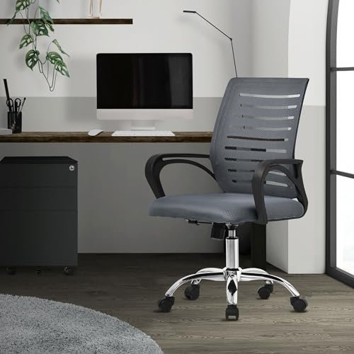 ML-Design Bürostuhl ergonomisch, Grau, Höhenverstellbarer Schreibtischstuhl mit Armlehnen, Computerstuhl mit atmungsaktiver Netzbespannung, Wippfunktion, 360° Drehstuhl mit Rollen, Gaming Stuhl