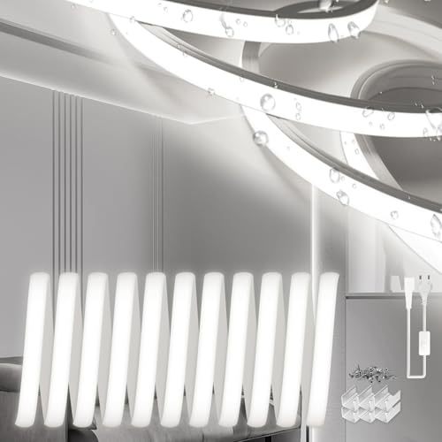 SUCIKORIO Neon Led Strip 5m, Silikon Wasserdicht Feuerfest IP65 Neon LED Streifen Weiß 6000K 10mm Led Lichterkette Außen 230V Flexibler DIY Lichtband mit Netzteil für Innen Aussenbereich Deko