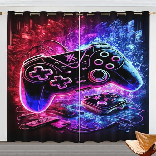 KIDSLOVE Gamepad Verdunkelungsvorhang Game Fenstervorhang Schlafzimmer 100x140cm Gamer Zimmer Blickdicht Vorhnge Dekor Jungen Jugendliche Kinder Gaming Vorhang (280x180cm(BxH)/ 140x180cmx2,2)