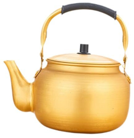Generic Yellow Aluminum Boil Water Kettle Stovetop Kettle with Cover Multipurpose Korean Rice Wine Pot Teapot for Outdoor Camping Tea, 1L
