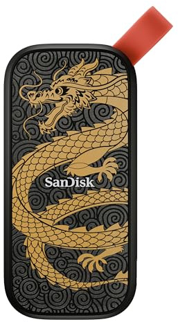 SanDisk SSD portátil de 1 TB, Dragon Edition – hasta 800 MB/s, USB-C, USB 3.2 Gen 2, firmware actualizado – Unidad Externa de Estado sólido – SDSSDE30-1T00-GD25