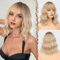 FESHFEN Wellig Bob Perücke mit Pony - 35cm Ombre Blond mit Highlight Wellen Schulterlänge Perücken für Damen Frauen Synthetik Kunsthaar Haarperücke für Alltag Karneval Fasching