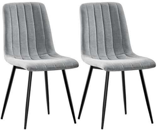 ANVOFONG Chaises de Salle à Manger Lot de 2,Chaise Cuisine en Tissu Lin,Chaises Tapissées avec Pieds en Fer,Chaise Chambre à Coucher, Chaise Salon,Chaises Salle de Séjour-Gray