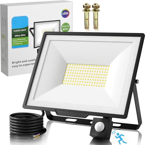 MUEZDUR Security Lights Outdoor Motion Sensor, 100W 10000LM Mains Powered LED PIR Floodlight, IP66 Waterproof Flood Light for Garage, Garden, Patio
