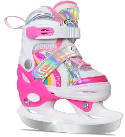 Nattork Mädchen-Eislaufschuhe für Kinder, 4-Fach verstellbar, Butterfly-Eislaufschuhe mit Fleecefutter für draußen und die Eisbahn (Regenbogen-Rosa, XS (22-26 EU))