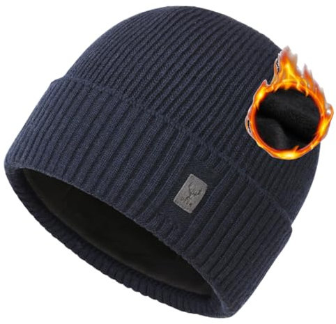 Pyrafox Merinowolle Mütze Wolle Wintermütze Herren Merino Beanie Damen Haube Winter Cap Men Muetze Strickmuetze Wollmuetze, Dunkelblau Großer Kopf XL XXL