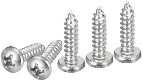 DTGN #8x5/8 Silver Screws - 50Pack - 304 Stainless Steel Pan Head Phillips Sheet Metal Screw Self-tapping Screw Wood Screws