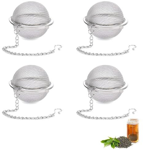 4 PCS Stainless Steel Tea Ball, Tea Strainer Ball, Loose Tea Infuser, Tea Strainer Fine Mesh, 2 Inch Metal Tea Strainers with Extended Chain Hook for Brew Loose Leaf Tea and Spices & Seasonings