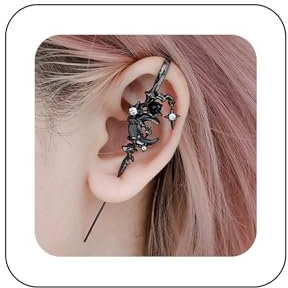 Allereya Punk Moon Ear Crawler Hook Earrings Black Moonstone Moon Earring Star Ear Hook Earrings Edgy Ear Pin Earring Celestial Wrap Crawler Jewelry for Women