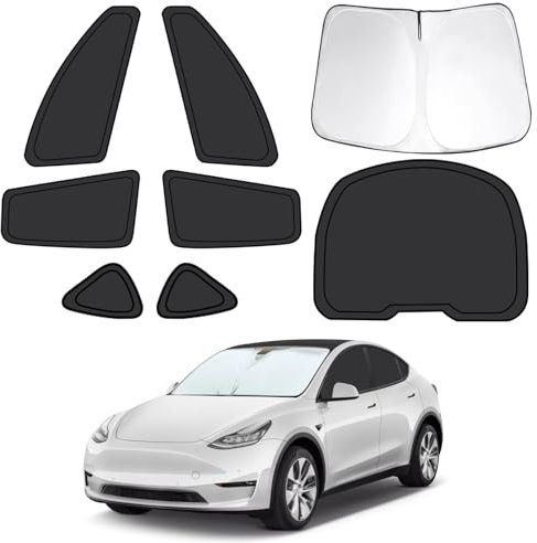8pcs Car Window Shades Intended for Tesla Model Y 2020-2025, Foldable Car Window Covers for Privacy, Full Sunshades Fit for Tesla Front Rear Windshield Side Windows to Block UV and Protect Privacy