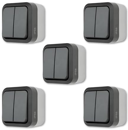 REV AquaStorm SPARSET - 5x Serienschalter - Lichtschalter Feuchtraum IP55, einpolig, Aufputz, 230V, 10A, anthrazit