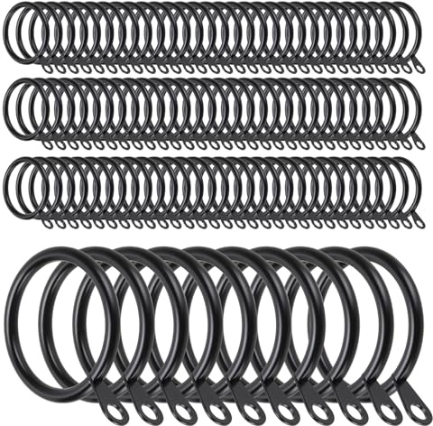 JIAYUET 100 Pack 32mm Metal Curtain Rings,Curtain Rings with Eyelet Drapery Pole Ring for Shower Rails,Black Iron