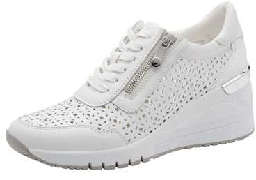 Marco Tozzi Damen Sneaker weiches Feel Me Wechselfußbett Leder weiches Innenfutter Modisch, weiß (White), 39 EU