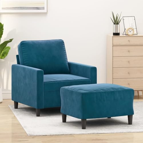 MOBCANT Sessel mit Hocker Blau 60 cm Samt Sofagarnitur Couch Couchgarnitur Polstergarnitur für Empfangsraum Wohnung Wohnzimmer Schlafzimmer