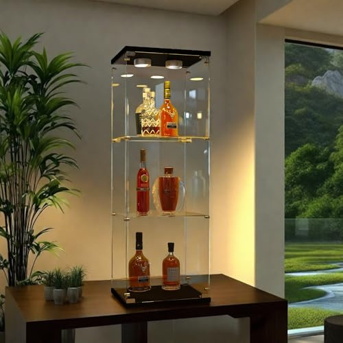OLIVIBED Vitrine aus Glas, Wohnzimmerschrank mit Trennwände, Moderne Glasvitrine mit Stauraum und Türen, Vitrinenschrank für Bar, Wohnzimmer und Esszimmer, 42x36x125cm