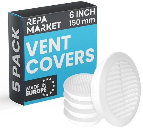 Repa Market Lot de 5 grilles d'aération rondes de 150 mm avec moustiquaire - En plastique - Pour chauffage, refroidissement, climatisation - Pour intérieur et extérieur, garage, abri de jardin
