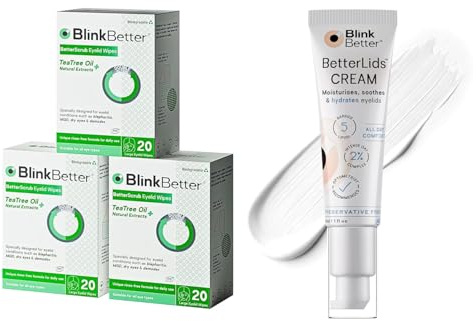 Eyelid Care Bundle – 3-Pack Tea Tree Oil Eyelid Wipes (60 Wipes) & Restore Eyelid Cream (1 oz) – Instant Dry Eye & Blepharitis Relief, Hydration, Soothing & Skin Barrier Support
